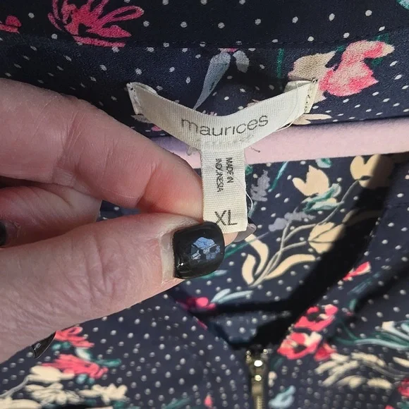 Maurices Blouse Navy Floral Pink Polka Dot Womans XL - Picture 5 of 7